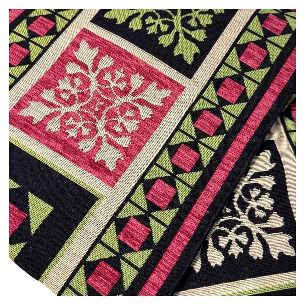 MCM Home Decor Table Runner Art Deco Black White Tapestry Made in USA 72